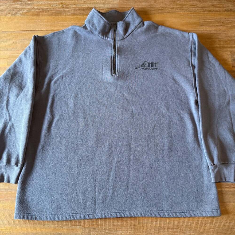 Vintage Canine Academy Quarter Zip Pullover Sweatshirt Gray